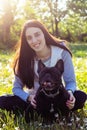 Young female with french bulldog Royalty Free Stock Photo