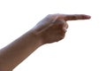 Young female hand with finger pointing isolated on a white background Royalty Free Stock Photo