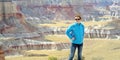 Young female hiker admiring views of stunning striped sandstone formations of Coal Mine Canyon, Arizona, USA Royalty Free Stock Photo