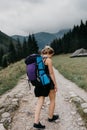 Young female hiker in polish mountains Royalty Free Stock Photo