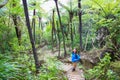 Young female hiker smiling, Hiking trail of Mount Manaia.