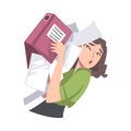 Young Female Holding Folder with Sheet of Papers Falling Down Vector Illustration Royalty Free Stock Photo