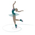 Young female ice skater performs rotation. Figure skating