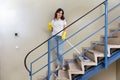 Janitor Cleaning Staircase Royalty Free Stock Photo