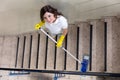 Janitor Cleaning Staircase Royalty Free Stock Photo