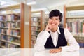 Young Mixed Race Student Daydreaming In Library Looking Up Royalty Free Stock Photo