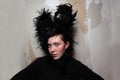 Woman with black swan feathers in hair Royalty Free Stock Photo