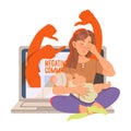 Young Female with Newborn Baby as Victim of Cyberbullying Suffering from Violence and Hatred from Social Media Vector