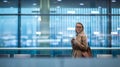 Young female passenger at the airport waiting for her flight Royalty Free Stock Photo