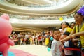 Young female performers perform at the opening ceremony and entertainment of a large shopping mall