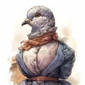 Young Female Pigeon Illustration In Beatrix Potter Style Royalty Free Stock Photo