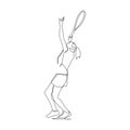 Young female playing tennis, ready to serve the ball - vector illustration