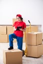 The young female professional mover doing home relocation Royalty Free Stock Photo