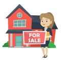 Young female realtor offering house.