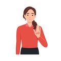Young female say NO with negative gesture. Concept of rejection Royalty Free Stock Photo