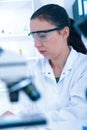 Young Female Scientist Analyzing Sample In Laboratory.laboratory assistant analyzing a sample. Royalty Free Stock Photo