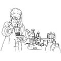 Young female scientist doing an experiment in the laboratory vector illustration sketch doodle hand drawn with black lines Royalty Free Stock Photo