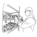 Young female scientist with glasses doing an experiment in the laboratory vector illustration sketch doodle hand drawn with black Royalty Free Stock Photo