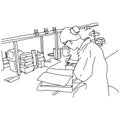 Young female scientist working in the laboratory vector illustration sketch doodle hand drawn with black lines isolated on white