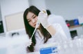 Young scientists using pipette to transfer sample in test tube