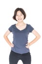 Young female short hair with blank gray t-shirt