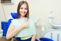 Young female sitting in dentist office Royalty Free Stock Photo