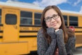 Young Female Student Near School Bus Royalty Free Stock Photo