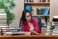 The young female student preparing for college school exams Royalty Free Stock Photo