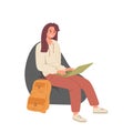 Young female student using laptop computer for education or freelance work vector illustration