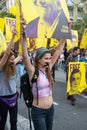 Young female supporter of Spanish Leftist movement