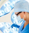 Young female surgeon with scalpel in operation room Royalty Free Stock Photo