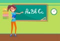 Teacher Writing Alphabet on Chalkboard Vector Royalty Free Stock Photo