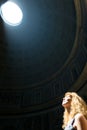 Young female tourist inside the Pantheon in Rome, Italy Royalty Free Stock Photo