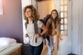 Young female tourists staying in youth hostel Royalty Free Stock Photo