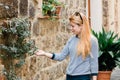 Young female traveler in the streets of an old town in Tuscany, Italy Royalty Free Stock Photo