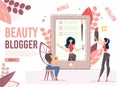 Young Female User Watches Beauty Blogger on Device