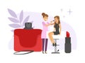 Young Female Visagiste Applying Makeup to Client in Beauty Salon Vector Illustration