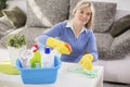 Young female wiping table Royalty Free Stock Photo