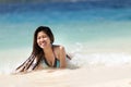 Young Filipina woman swimming