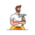 young firefighter worker with hammer avatar character Royalty Free Stock Photo