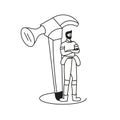 young firefighter worker with hammer avatar character