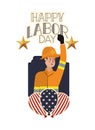 Young fireman celebrating the labor day avatar character Royalty Free Stock Photo