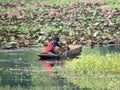 Young fishermen boy in a boat. Royalty Free Stock Photo