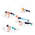 Young Fit people doing plank exercise. Core workout, loss weight.