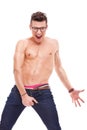 Young fit shirtless man wearing glasses Royalty Free Stock Photo