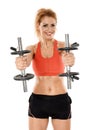 Young fit woman working out with dumbbells Royalty Free Stock Photo