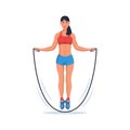 Young fitness girl jumping rope. Healthy lifestyle. Vector flat.