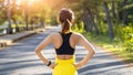 Young fitness sport woman running on the road in the morning, Young fitness sportswoman runner running on tropical park trail. Peo Royalty Free Stock Photo