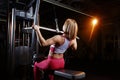 Young fitness woman doing exercises the major muscle groups in the gym. Strength training. Royalty Free Stock Photo