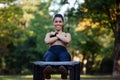 Fitness woman doing situps in outdoor gym. Royalty Free Stock Photo